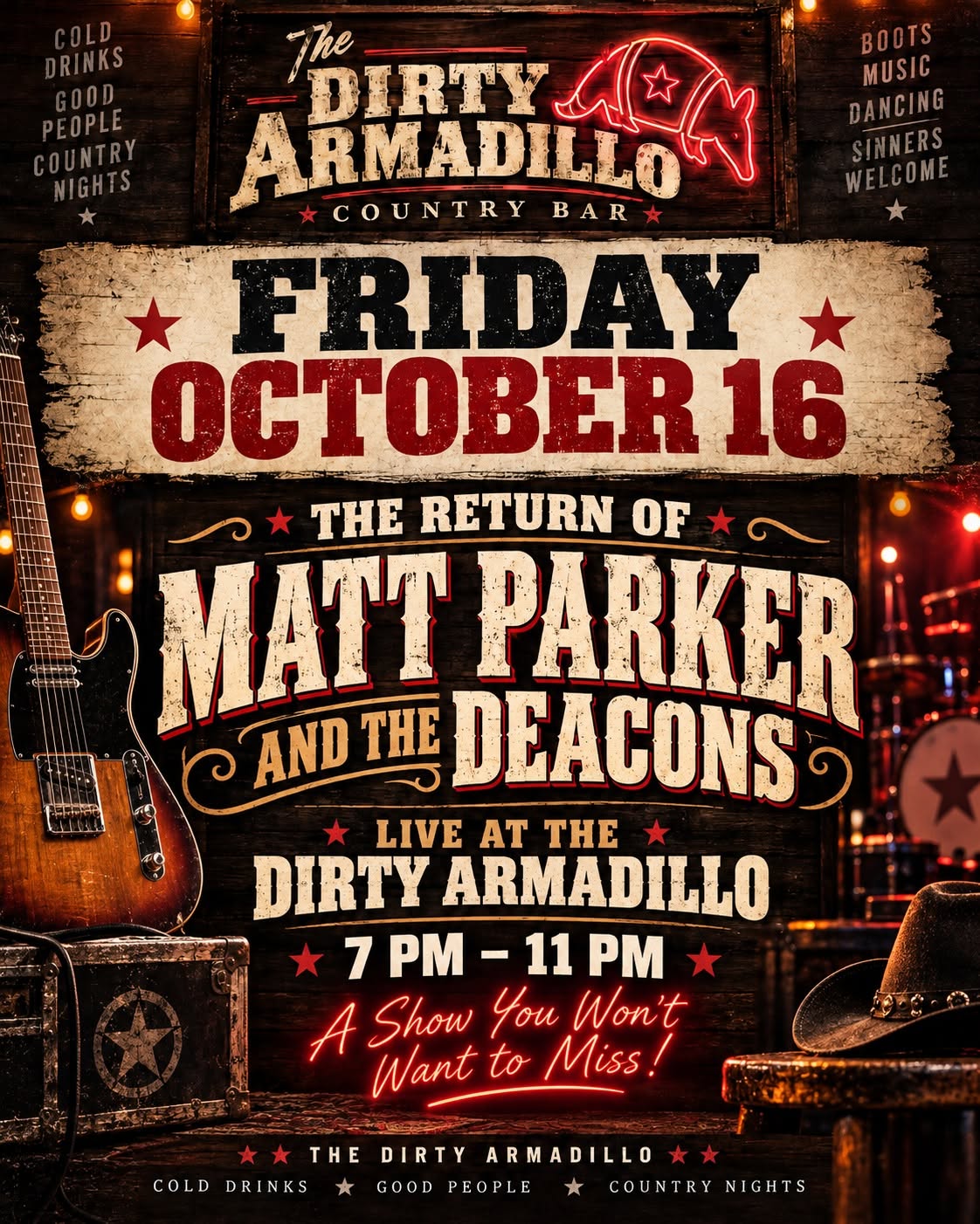 The Dirty Armadillo Friday October 2026 event flyer