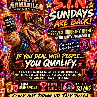 The Dirty Armadillo sunday October 2026 event flyer