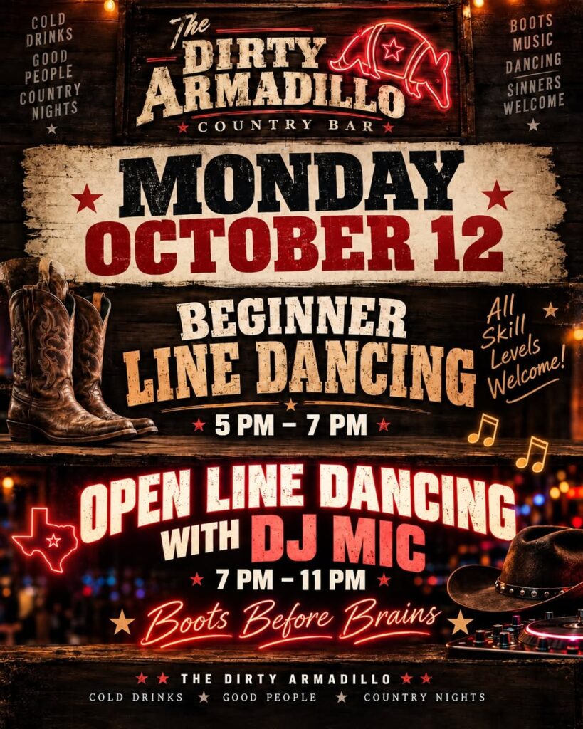The Dirty Armadillo monday October 2026 event flyer