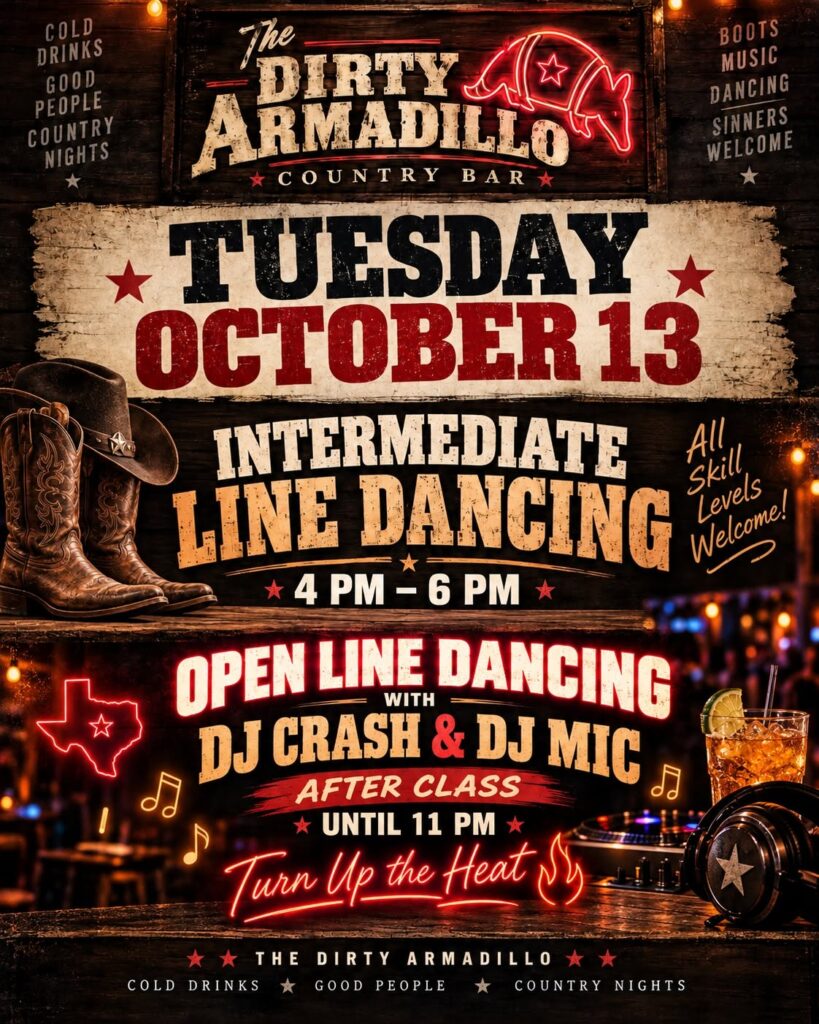 The Dirty Armadillo tuesday October 2026 event flyer